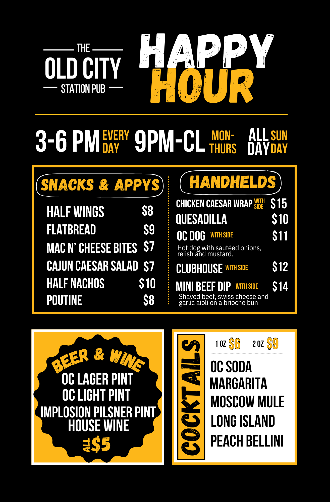 Menu - Nanaimo's Best Wings | Old City Station Pub